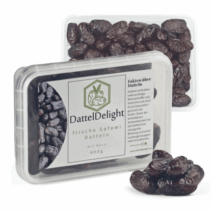 400 g Packung Safawi-Datteln – dunkle Premium-Datteln mit intensiver Süße und weicher Textur