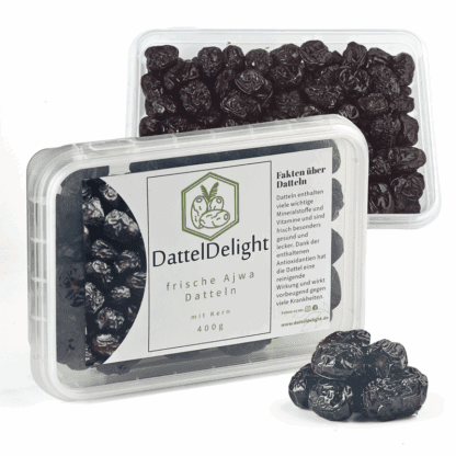 400 g Packung Ajwa-Datteln – weiche, dunkelbraune Datteln mit edlem, leicht würzigem Aroma
